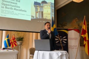 Drejtori Goce Dimovski, folës në Forumin e Parë Suedezo-Maqedonas të Biznesit në Stokholm